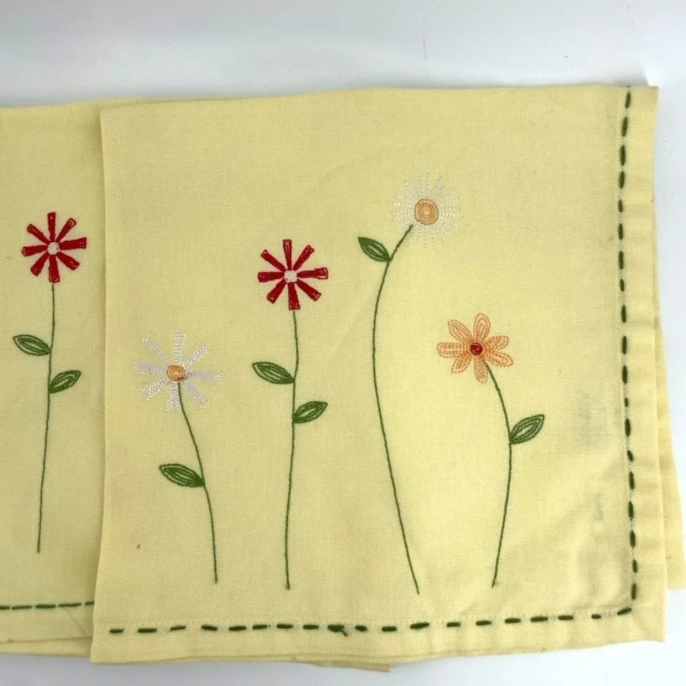 TAG‎ Napkins Cloth Fabric 6 Cotton Embroidered Flowers Yellow Spring Large 20x20